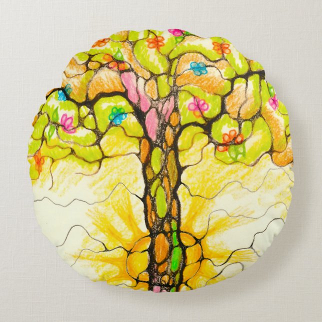 Cojín Redondo Árbol de primavera (Anverso)
