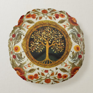 Cojín Redondo Árbol de vida por kedoki Naranja Green White Throw