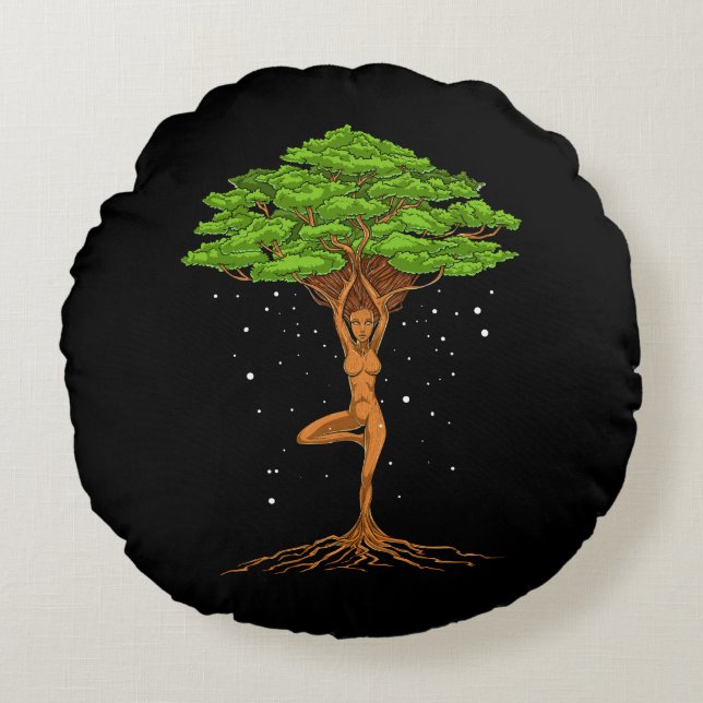 Cojín Redondo Árbol De Yoga De La Vida De Mujeres (Anverso)