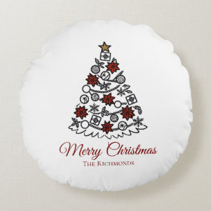 Cojín Redondo Árbol Simple y Elegante Feliz Navidad