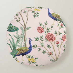 Cojín Redondo Árbol vintage de limón, planta, arveja exótica