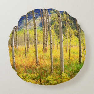 Cojín Redondo Árboles de Aspen en Otoño en las Montañas Rocosas