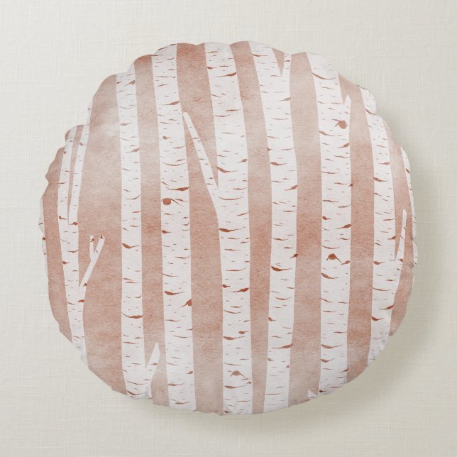 Cojín Redondo Árboles de aves ilustrados (Anverso)