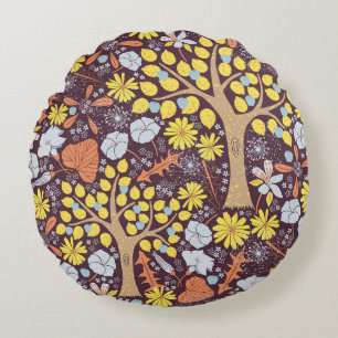 Cojín Redondo Árboles de jardín, floral, patrón de manzana