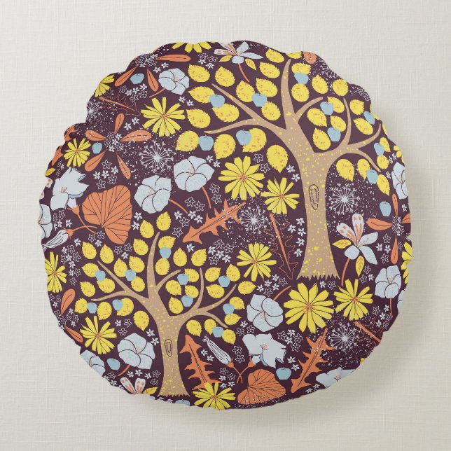 Cojín Redondo Árboles de jardín, floral, patrón de manzana (Anverso)