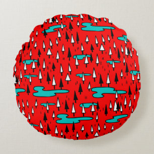 Cojín Redondo Árboles de mano libre: patrón de Navidades escandi