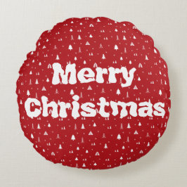Cojín Redondo Árboles de Navidad y copos de nieve rodean a almoh