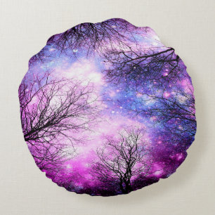 Cojín Redondo Árboles negros Fuchsia Violet Space Pillow