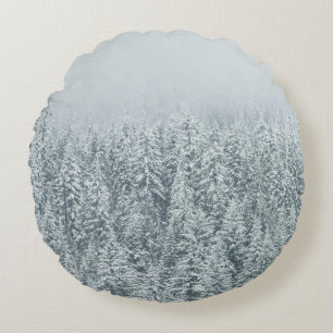 COJÍN REDONDO ÁRBOLES QUE CUBREN LA NIEVE