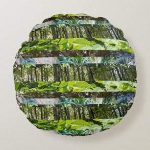 Cojín Redondo Árboles Y Hojas En Tiras De Lágrima,