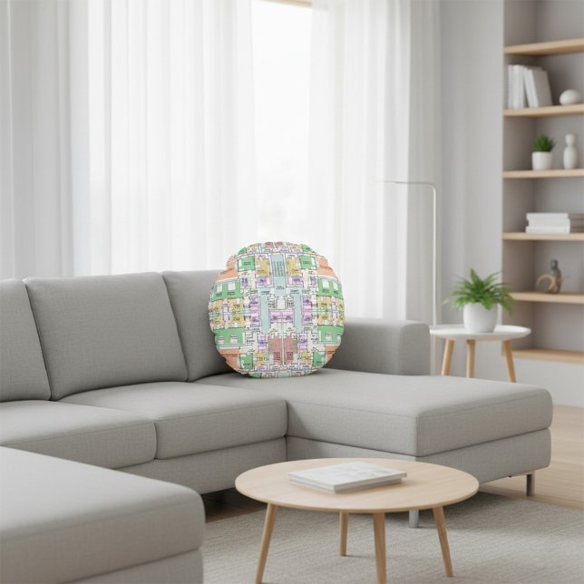 Cojín Redondo Architectural Blueprint Pattern Throw Pillow (Subido por el creador)