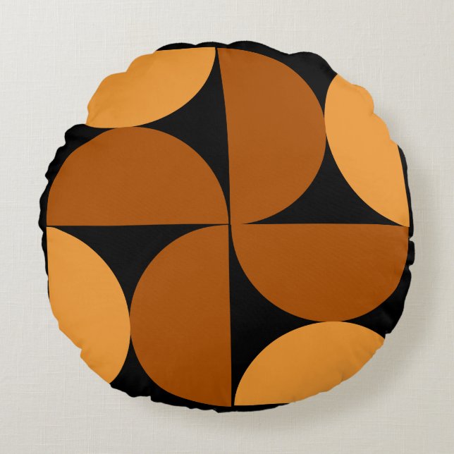 Cojín Redondo Arcilla y mocha modernas de mediados del siglo (Anverso)