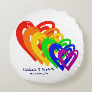Cojín Redondo Arco iris de los corazones
