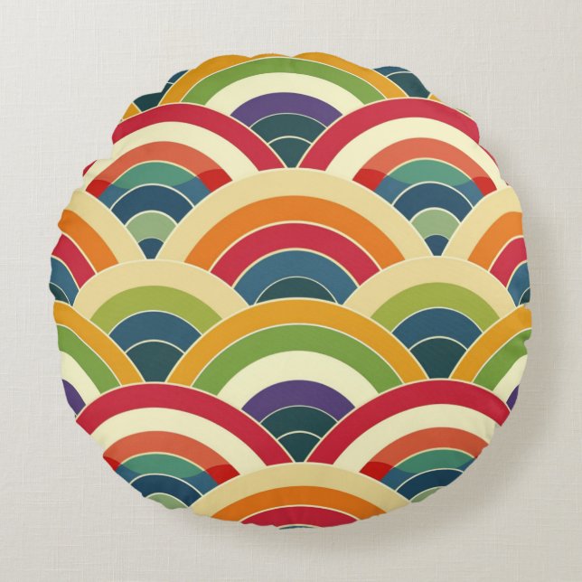 Cojín Redondo Arcoíris Boho Colorido (Anverso)