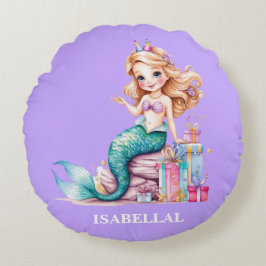 Cojín Redondo Arcoiris de sirena mágica fiesta chica de cumpleañ