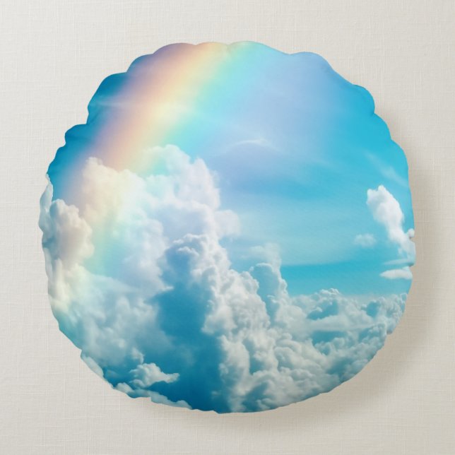 Cojín Redondo Arcoiris estético y nubes (Anverso)