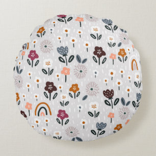 Cojín Redondo Arcoiris florales: Textura sin soldadura dibujada 