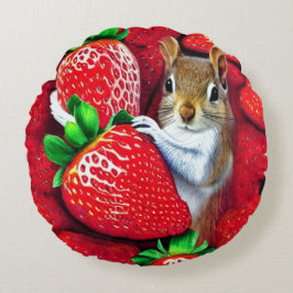 Cojín Redondo Ardilla En El Cielo De La Fresa