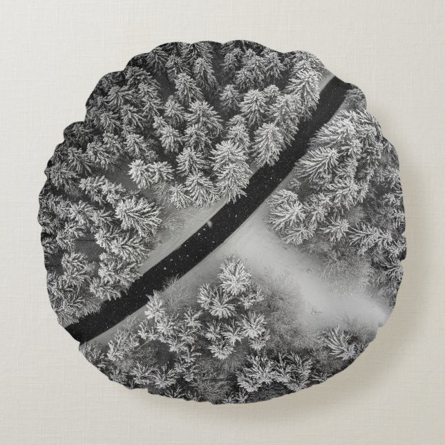 COJÍN REDONDO ÁREA FLORAL NEGRA Y BLANCA (Anverso)