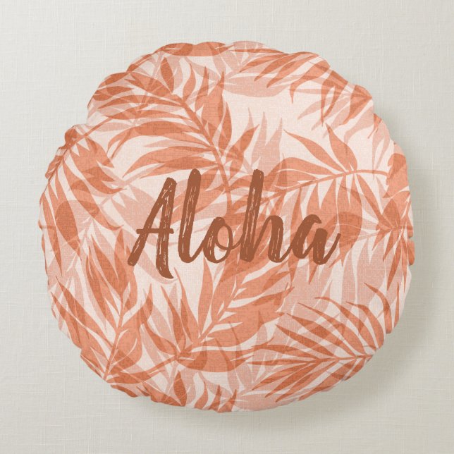 Cojín Redondo Areca Palms Hawaiian Tropical Vintage Aloha (Anverso)