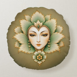 Cojín Redondo Aretes Esmeralda y Oro Lady Flower | Loto Persa