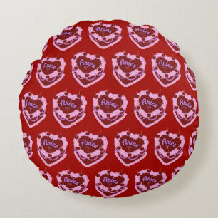 Cojín Redondo Aries Zodiac Coquette Heart Birthday Cake