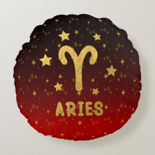 Cojín Redondo Aries Zodiac Pillow Rojo y Ronda Oro