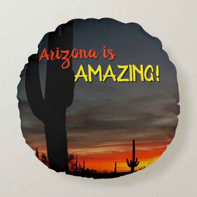 Cojín Redondo "¡Arizona es asombrosa!" Cactus del desierto de So (Anverso)
