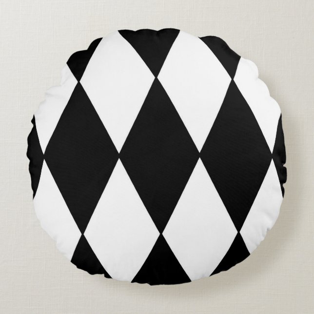 Cojín Redondo arlequín blanco y negro (Anverso)