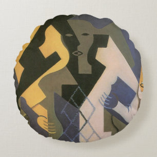 Cojín Redondo Arlequín en una mesa de Juan Gris, Cubismo Vintage