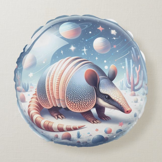 Cojín Redondo Armadillo con fondo cósmico (Anverso)