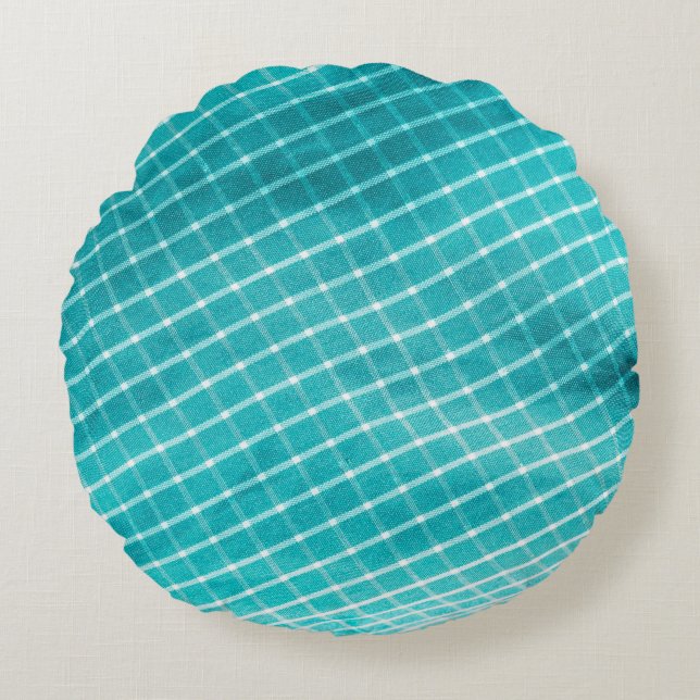 Cojín Redondo Armario textil de fondo a cuadros. (Anverso)