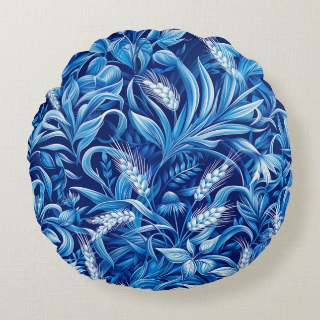 Cojín Redondo Armonía de granos verdes y plantas (Anverso)