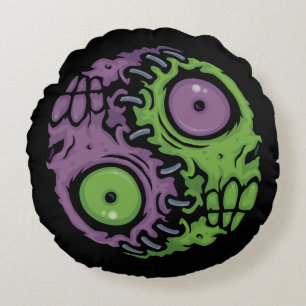 Cojín Redondo Armonía no muerta: Símbolo zombi Yin Yang
