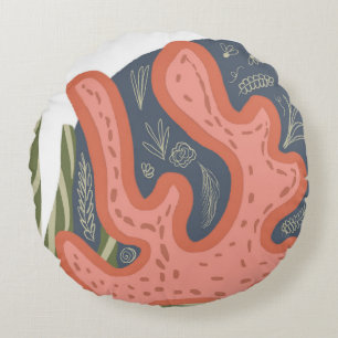 Cojín Redondo Arrecife de Coral Orgánico Arte Botánico Floral Pl