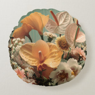Cojín Redondo Arreglo floral de Anthurium y tropicales