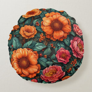 Cojín Redondo Arreglo floral vibrante