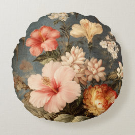 Cojín Redondo Arreglo Floral Vintage Vibrante