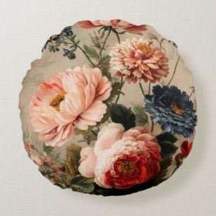 Cojín Redondo Arreglo Floral Vintage Vibrante