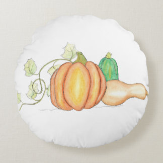 Cojín Redondo Arreglo Vibrante de Calabazas de Otoño