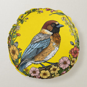 Cojín Redondo Arrendajo siberiano Decoración de aves Golondrina