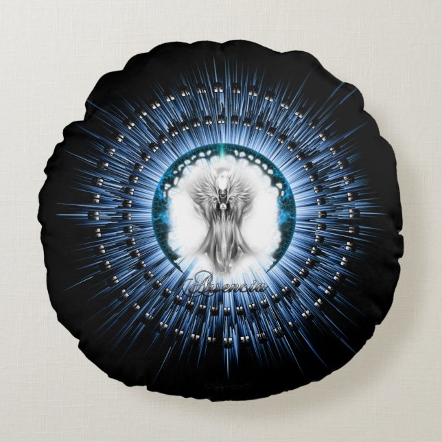 Cojín Redondo Arsencia Ethereal Silver Light Fractal Art (Anverso)