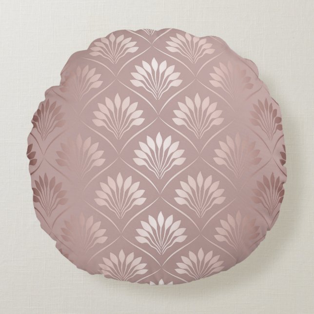 Cojín Redondo Art Deco: Elegancia De Entramado De Oro. (Anverso)