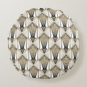 Cojín Redondo Art Deco, motivo de oro de lujo