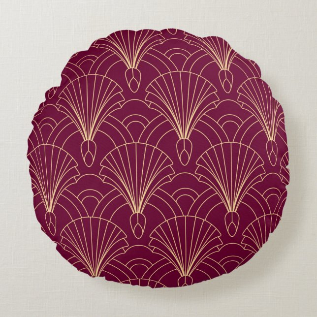 Cojín Redondo Art Deco pattern with gold geometric fan motifs  (Anverso)