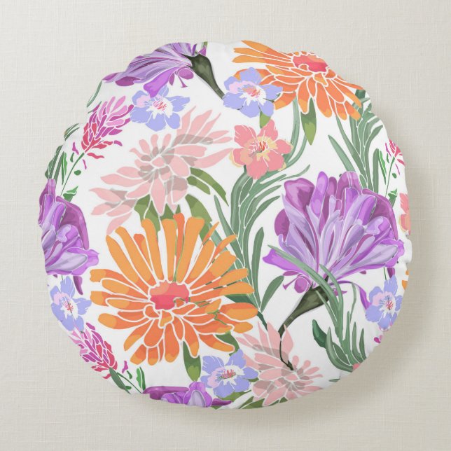 Cojín Redondo Art floral seamless pattern. Morning glory,ipomoea (Anverso)