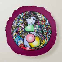 Cojín Redondo Art Nouveau Angel On Stained Glass