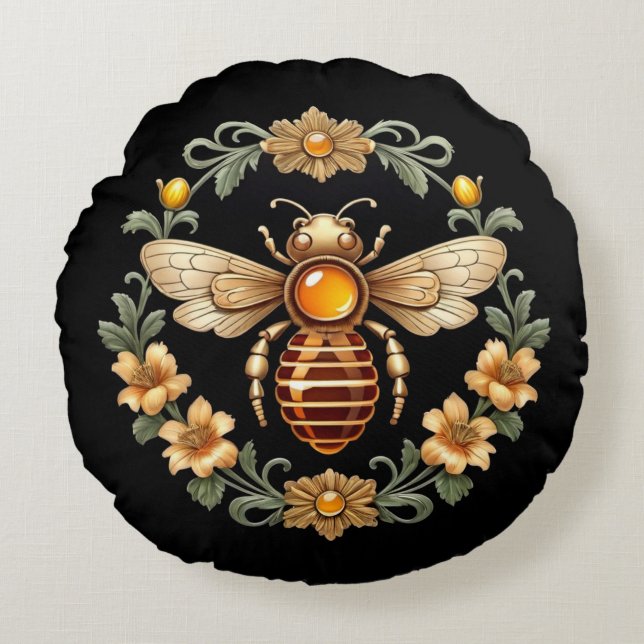 Cojín Redondo Art Nouveau Bee on Black (Anverso)