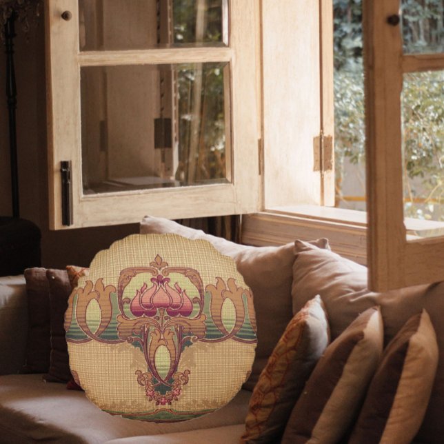 Cojín Redondo Art Nouveau floral elegante de Victoria (Subido por el creador)