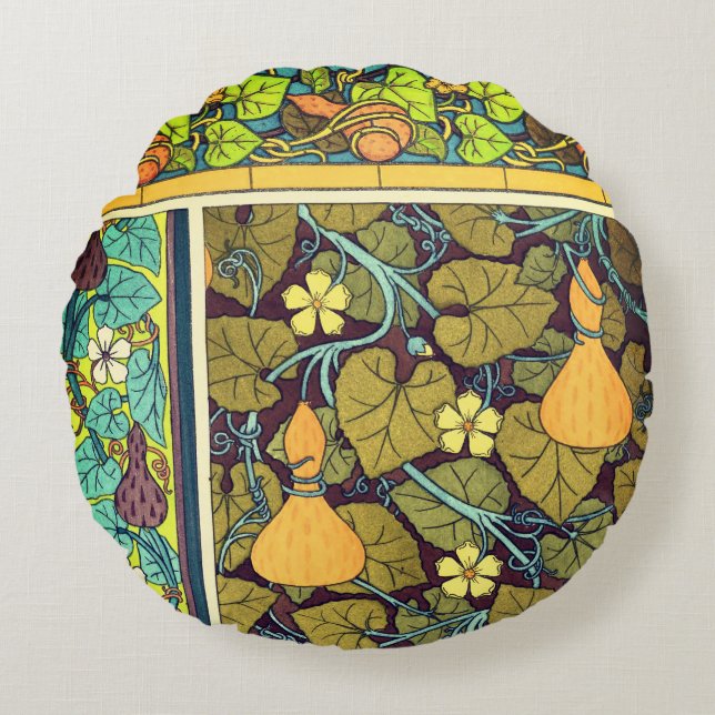 Cojín Redondo Art Nouveau otoño floral elegante gourd púrpura (Anverso)